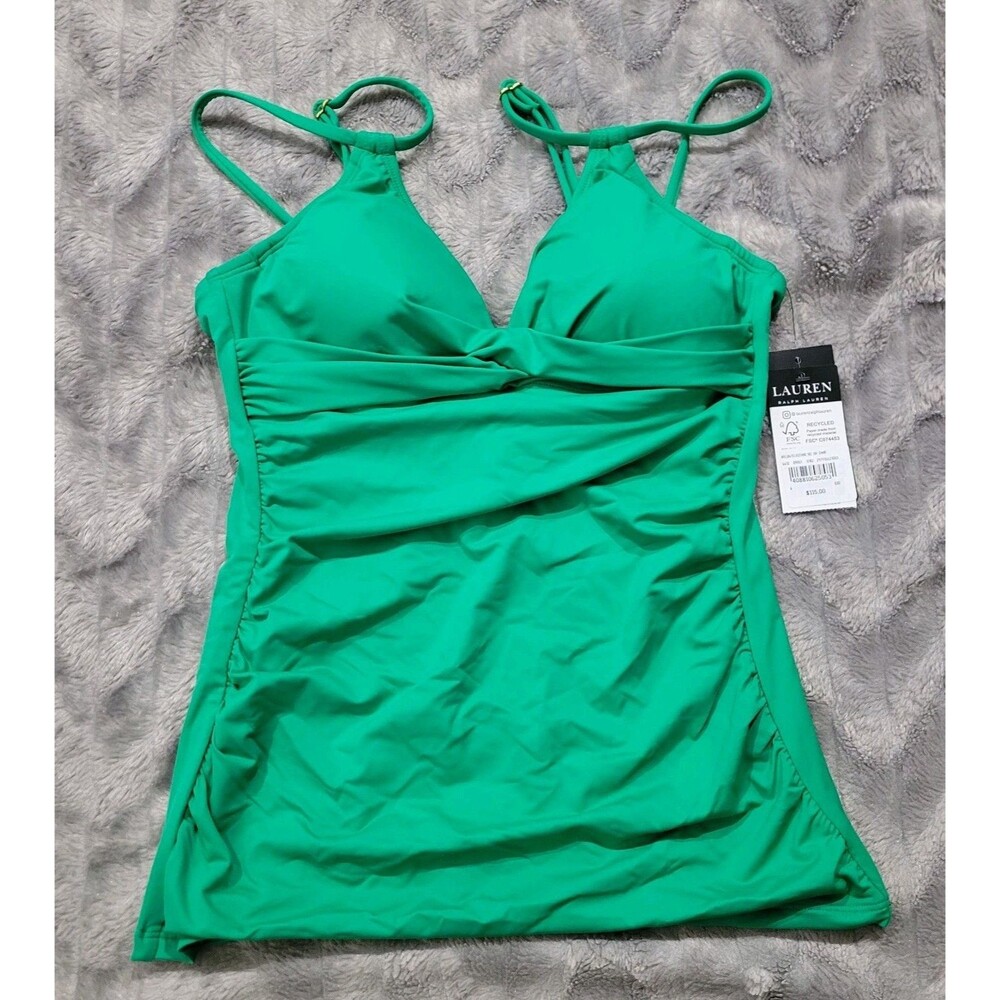 Lauren Ralph Lauren LRL Womens Size 4 Solid Green Tankini Swimsuit Top NWT